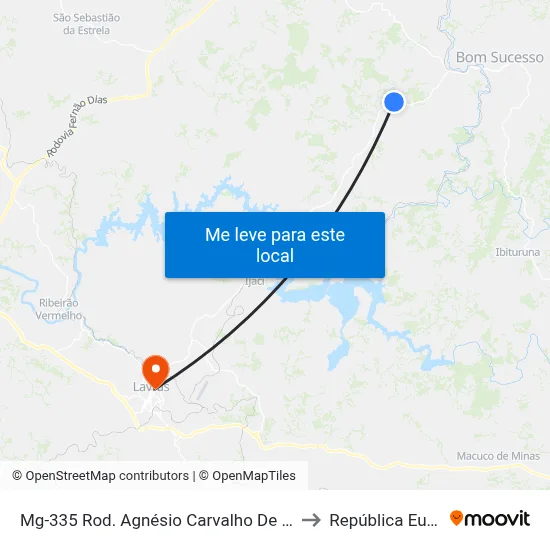 Mg-335 Rod. Agnésio Carvalho De Souza Km 59,1 Norte to República Eutrepsemia map