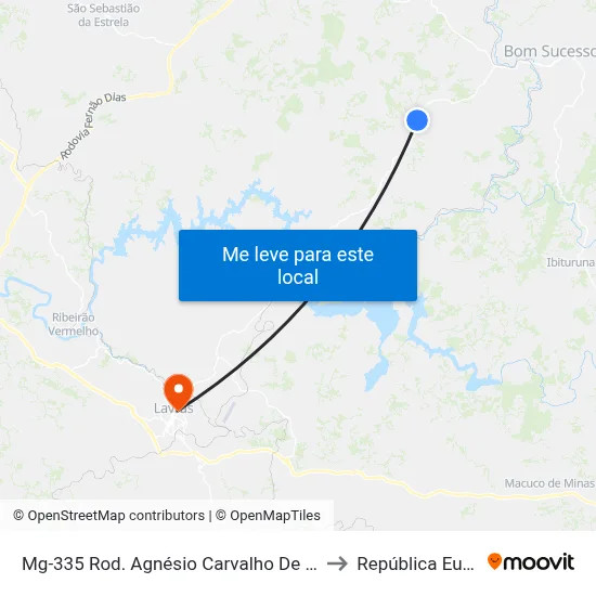 Mg-335 Rod. Agnésio Carvalho De Souza Km 61,1 Norte to República Eutrepsemia map