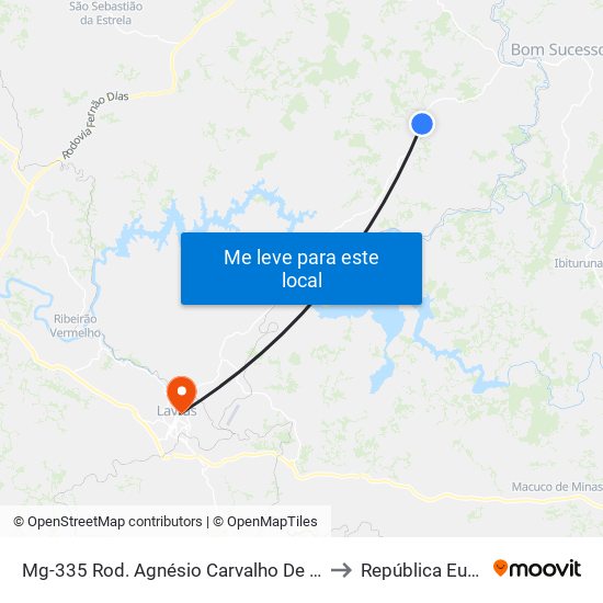 Mg-335 Rod. Agnésio Carvalho De Souza Km 61,4 Norte to República Eutrepsemia map