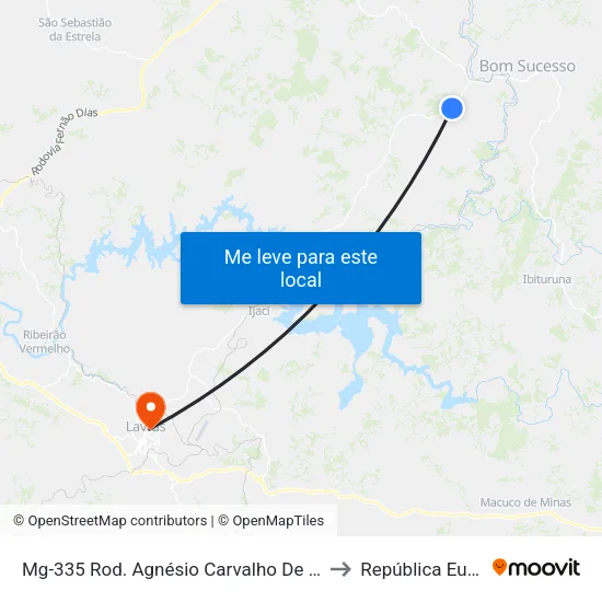 Mg-335 Rod. Agnésio Carvalho De Souza Km 56,2 Norte to República Eutrepsemia map