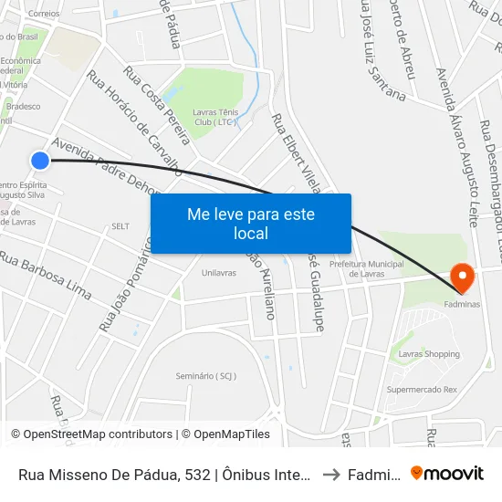 Rua Misseno De Pádua, 532 | Ônibus Intermunicipais to Fadminas map