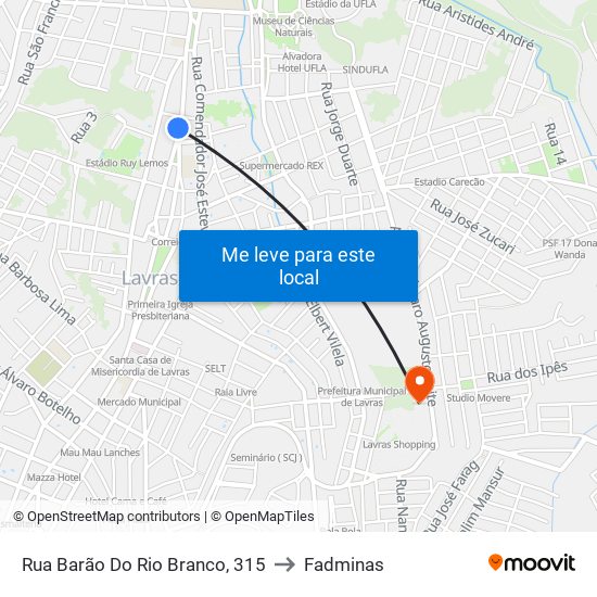 Rua Barão Do Rio Branco, 315 to Fadminas map