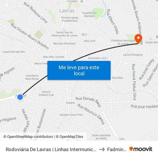 Rodoviária De Lavras | Linhas Intermunicipais to Fadminas map