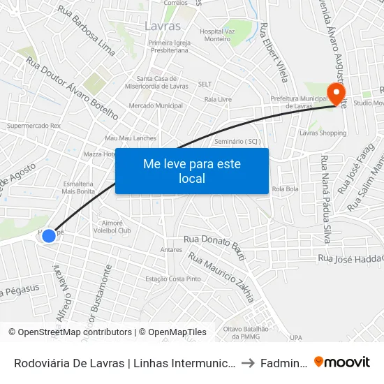 Rodoviária De Lavras | Linhas Intermunicipais to Fadminas map