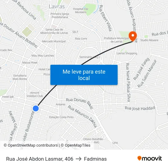 Rua José Abdon Lasmar, 406 to Fadminas map