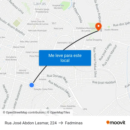 Rua José Abdon Lasmar, 224 to Fadminas map