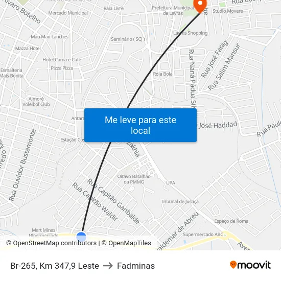 Br-265, Km 347,9 Leste to Fadminas map