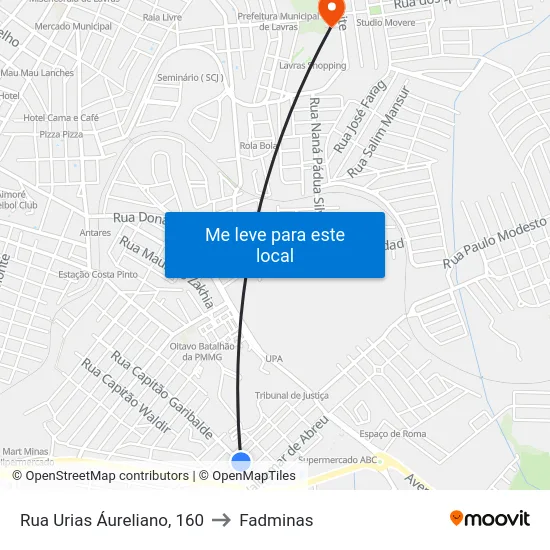Rua Urias Áureliano, 160 to Fadminas map