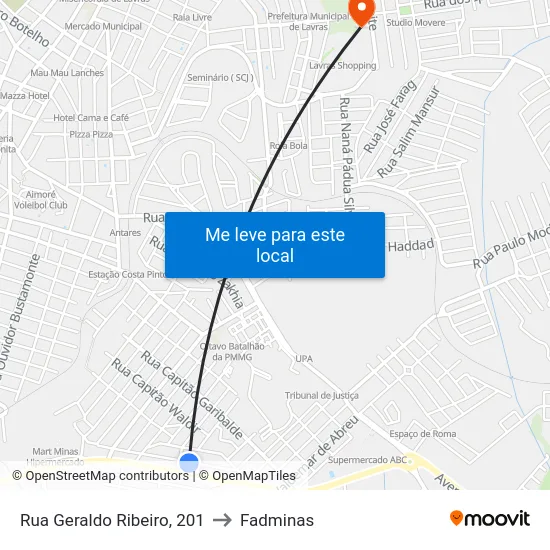 Rua Geraldo Ribeiro, 201 to Fadminas map