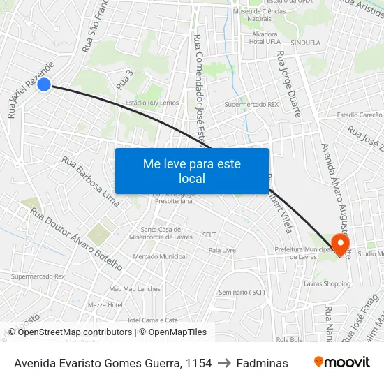 Avenida Evaristo Gomes Guerra, 1154 to Fadminas map