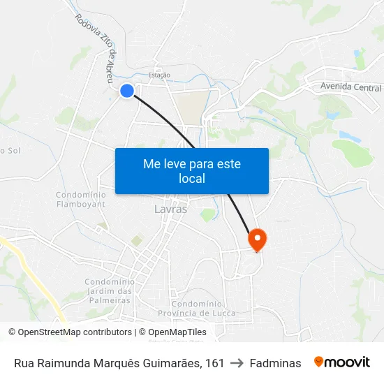 Rua Raimunda Marquês Guimarães, 161 to Fadminas map