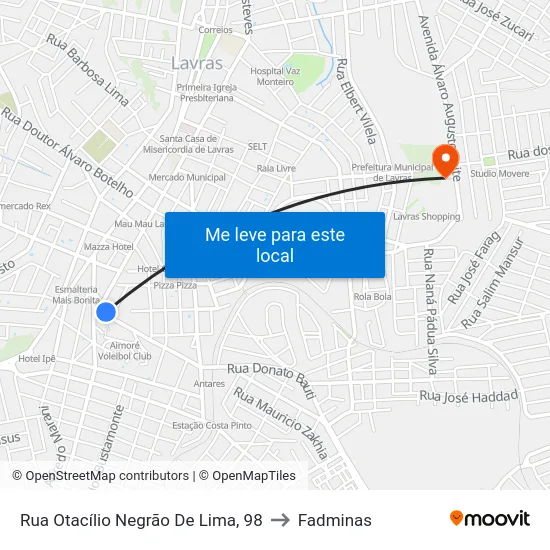 Rua Otacílio Negrão De Lima, 98 to Fadminas map