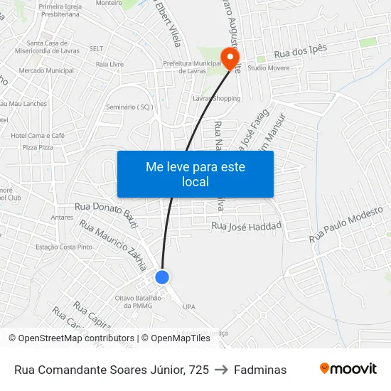 Rua Comandante Soares Júnior, 725 to Fadminas map