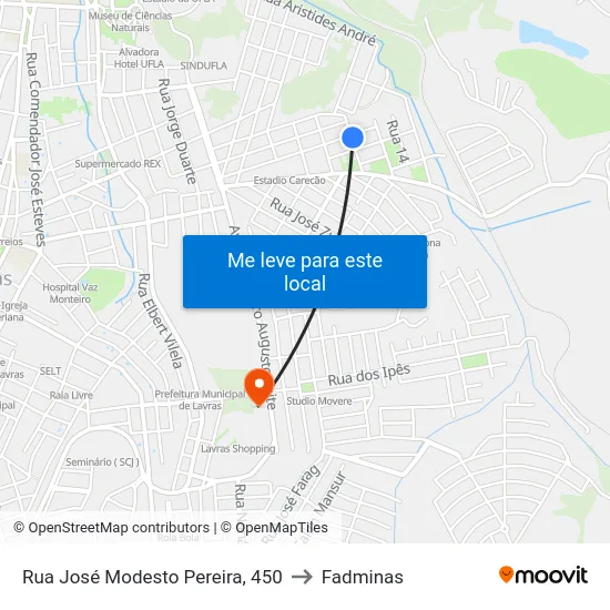 Rua José Modesto Pereira, 450 to Fadminas map