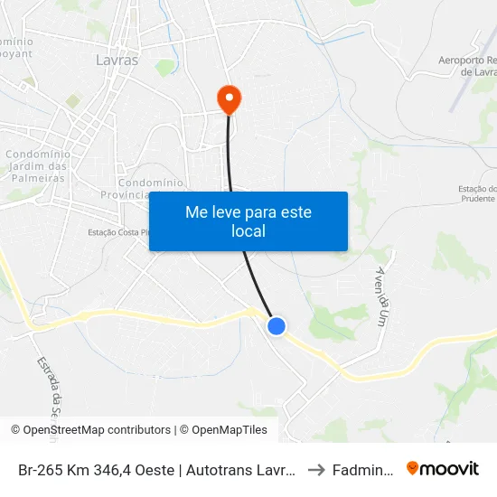 Br-265 Km 346,4 Oeste | Autotrans Lavras to Fadminas map