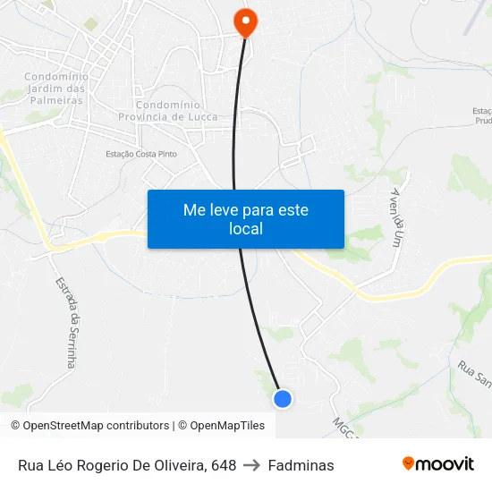 Rua Léo Rogerio De Oliveira, 648 to Fadminas map