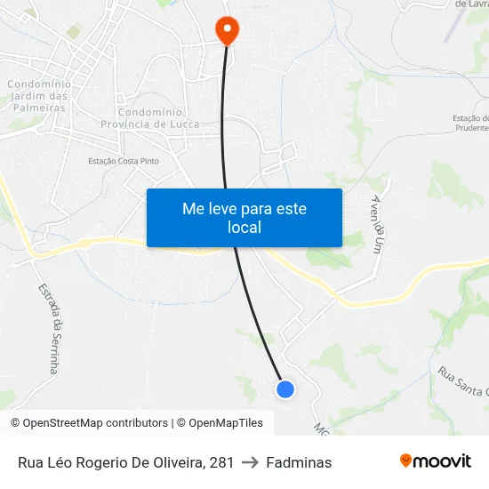 Rua Léo Rogerio De Oliveira, 281 to Fadminas map