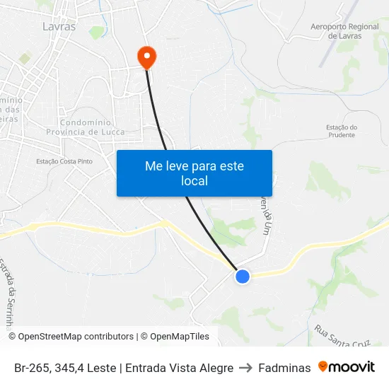 Br-265, 345,4 Leste | Entrada Vista Alegre to Fadminas map