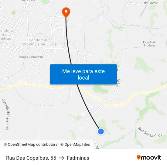 Rua Das Copaíbas, 55 to Fadminas map