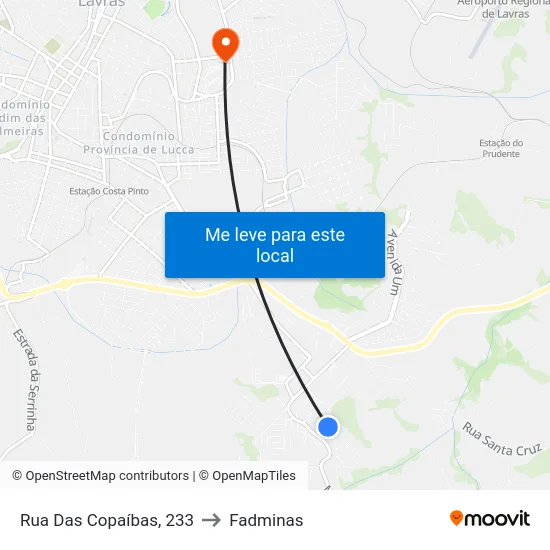 Rua Das Copaíbas, 233 to Fadminas map