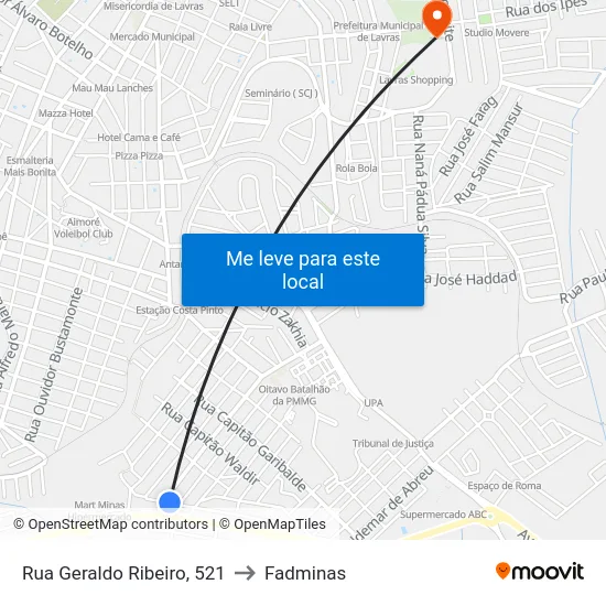 Rua Geraldo Ribeiro, 521 to Fadminas map
