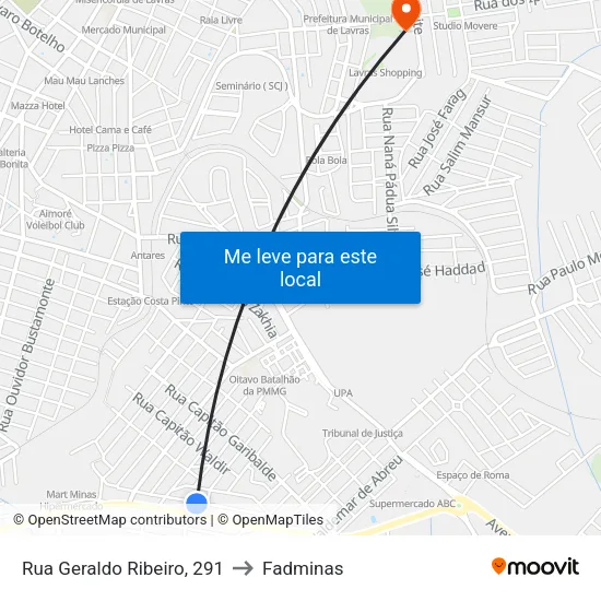 Rua Geraldo Ribeiro, 291 to Fadminas map
