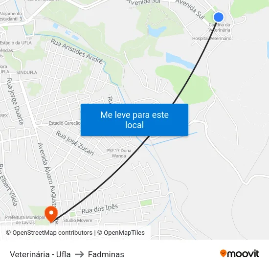 Veterinária - Ufla to Fadminas map