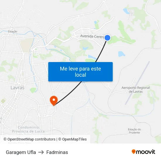 Garagem Ufla to Fadminas map