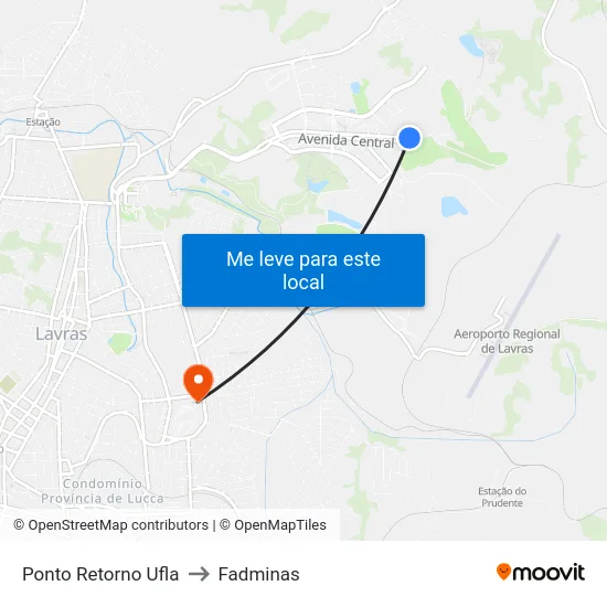 Ponto Retorno Ufla to Fadminas map