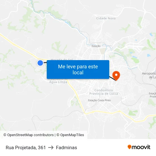 Rua Projetada, 361 to Fadminas map