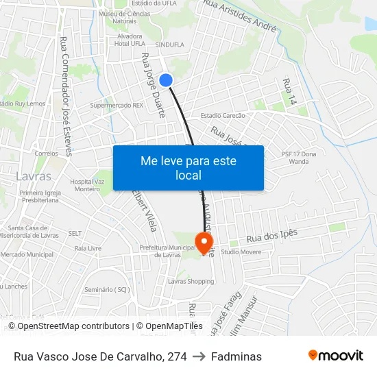 Rua Vasco Jose De Carvalho, 274 to Fadminas map