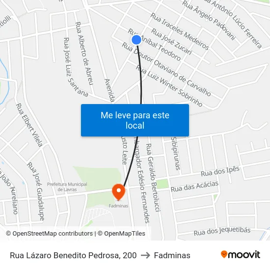Rua Lázaro Benedito Pedrosa, 200 to Fadminas map
