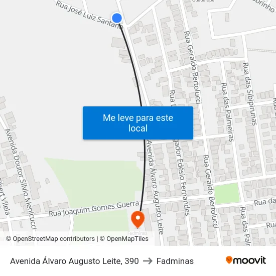 Avenida Álvaro Augusto Leite, 390 to Fadminas map