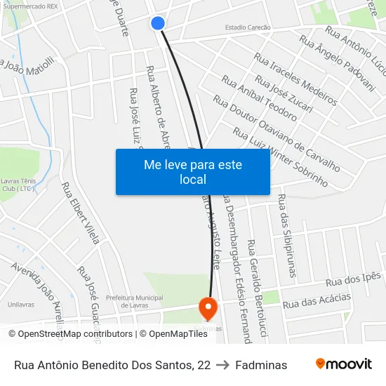 Rua Antônio Benedito Dos Santos, 22 to Fadminas map