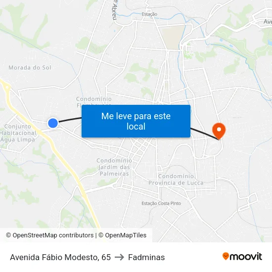 Avenida Fábio Modesto, 65 to Fadminas map