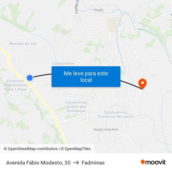 Avenida Fábio Modesto, 30 to Fadminas map