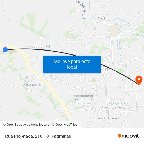 Rua Projetada, 210 to Fadminas map