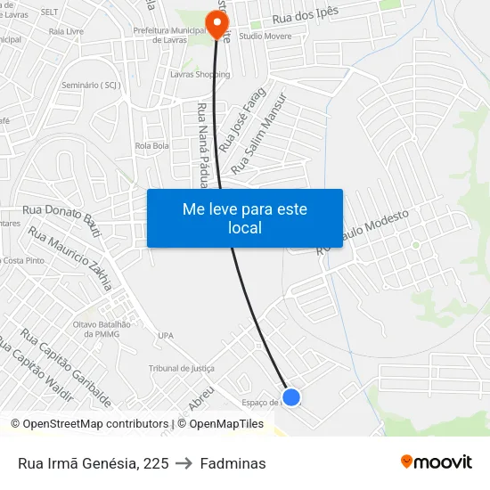 Rua Irmã Genésia, 225 to Fadminas map