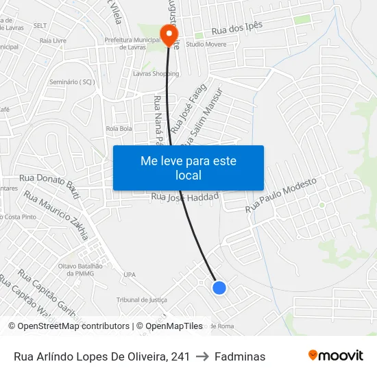 Rua Arlíndo Lopes De Oliveira, 241 to Fadminas map