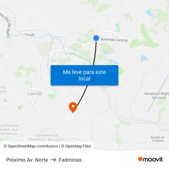 Próximo Av. Norte to Fadminas map