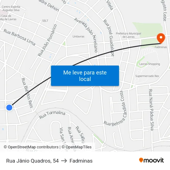 Rua Jânio Quadros, 54 to Fadminas map