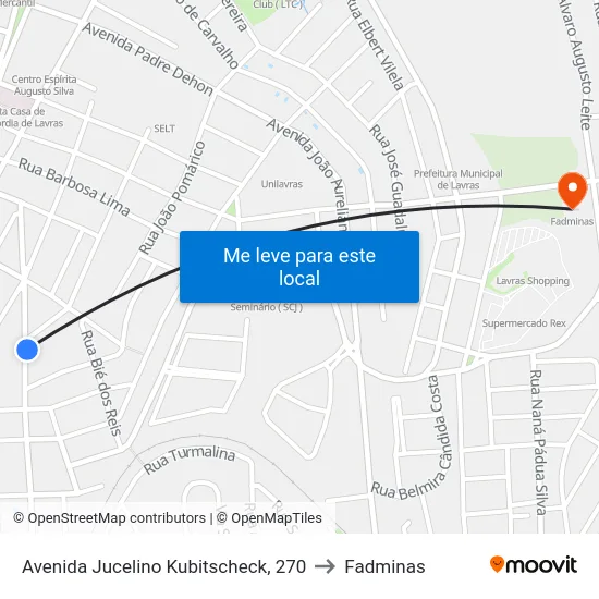 Avenida Jucelino Kubitscheck, 270 to Fadminas map