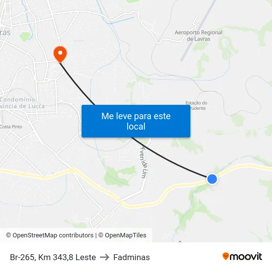 Br-265, Km 343,8 Leste to Fadminas map