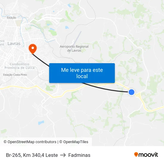 Br-265, Km 340,4 Leste to Fadminas map