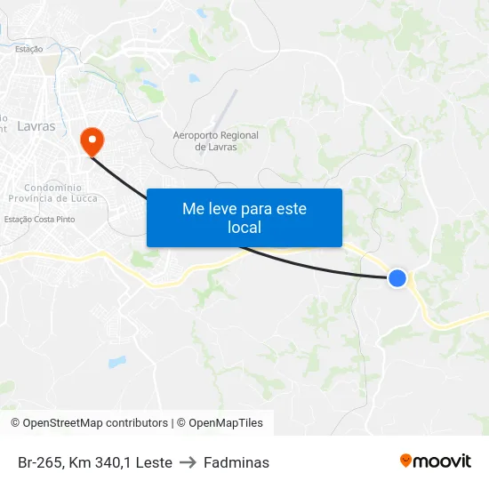 Br-265, Km 340,1 Leste to Fadminas map