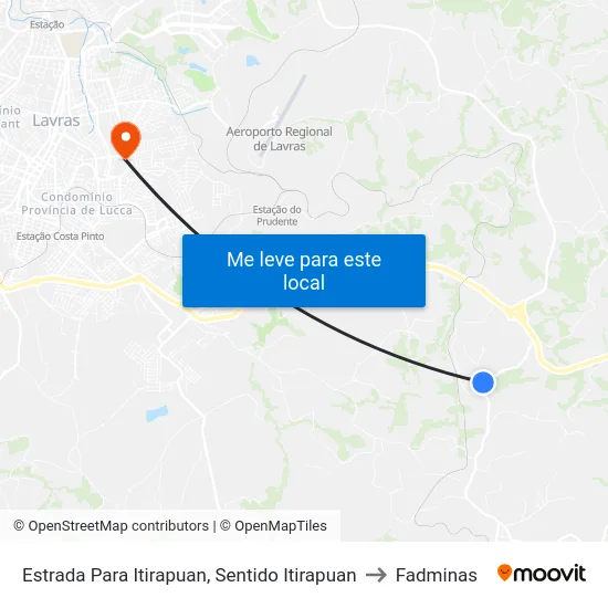 Estrada Para Itirapuan, Sentido Itirapuan to Fadminas map