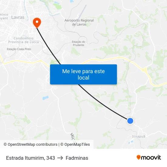 Estrada Itumirim, 343 to Fadminas map