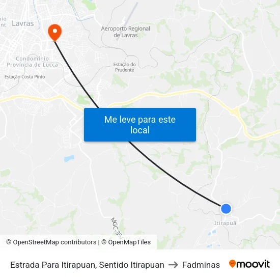 Estrada Para Itirapuan, Sentido Itirapuan to Fadminas map
