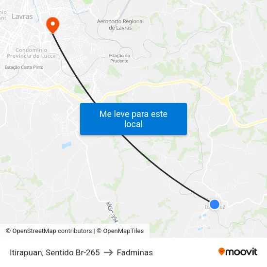 Itirapuan, Sentido Br-265 to Fadminas map