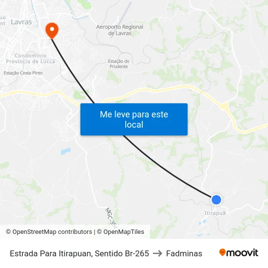 Estrada Para Itirapuan, Sentido Br-265 to Fadminas map
